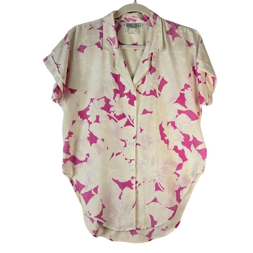 VTG 80s Oak Hill Pink Eclectic GrandpaCore Hawaiian Floral Button Down Button Up